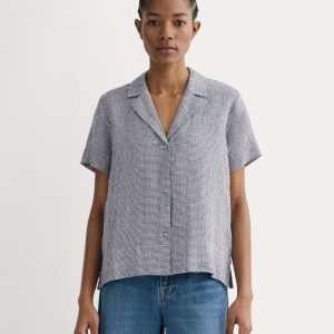 The Notch Shirt in Linen | Midnight Navy Gingham