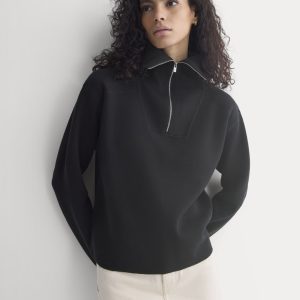 Double Knit Half-Zip in Cotton Merino | Black