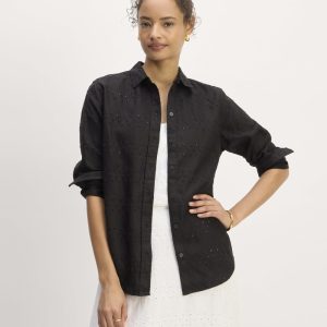 The Linen Eyelet Relaxed Shirt | Black Eyelet