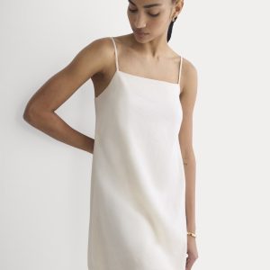Mini Shift Dress in Stretch Linen | Bone