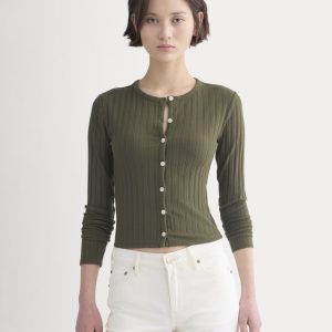 Cardigan in Pointelle | Olive Night