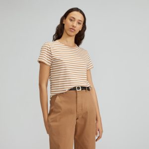 The Box-Cut Tee in Essential Cotton | Caramel / Canvas Tan | No Pocket