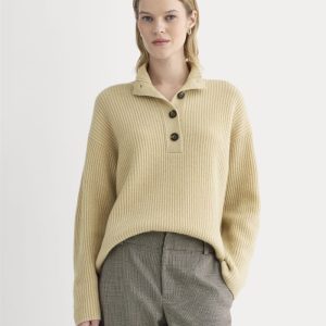 The Cocoon Henley in Wool Cashmere | Heather Light Camel