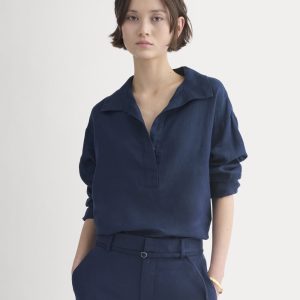 Popover Shirt in Linen | Navy