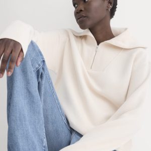Double Knit Half-Zip in Cotton Merino | Bone/Cream/Sand/Light Camel