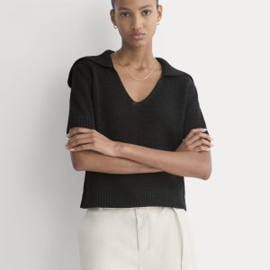 Open Collar Polo | Black
