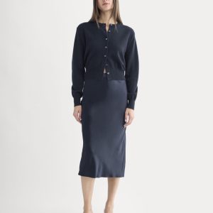 Slip Skirt in Silk Charmeuse | Navy