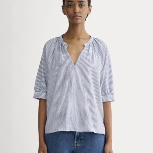 The Gauze Gathered Top | Mazarine Blue / Optic White