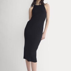 Cutaway Ribbed Midi Dress | Black