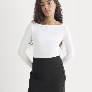 Luxe Rib Boatneck Top | White