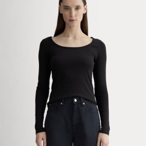 The Luxe Rib Long-Sleeve Scoop-Neck Tee | Black