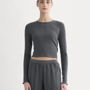 Lounge Rib Cropped Shirt | Heathered Soot