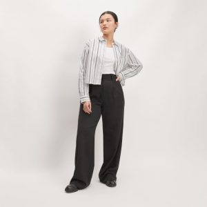 The Way-Short Shirt in Silky Cotton | Bone / Black