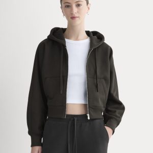 Luxe Fleece Full-Zip Cropped Hoodie | Black