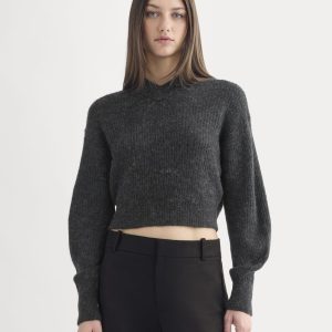 Cropped Cocoon Sweater in Alpaca | Heathered Black
