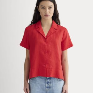 The Notch Shirt in Linen | Classic Red