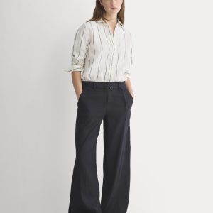 Wide-Leg Belted Pant in Stretch Linen | Black | Regular
