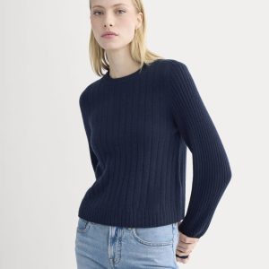 Mix Ribbed Crew in Cashmere | Navy