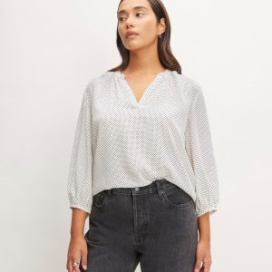 The Washable Clean Silk V-Neck Top | Bone / Black Polka Dot