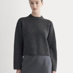 Cropped Boxy Crew in Luxe Merino | Heathered Black Donegal