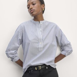 The Henley Shirt in Silky Cotton | White / Bellwether Blue