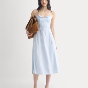 Tie-Neck Dress in Stretch Linen | Skywriting