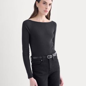 Luxe Rib Boatneck Top |  Black