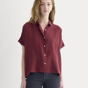 The Boxy Shirt in Washable Silk | Pomegranate