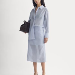 Midi Skirt in Cotton-Silk Organza | Kentucky Blue