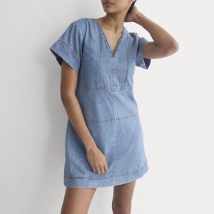 Denim Short-Sleeve Dress | Light Indigo