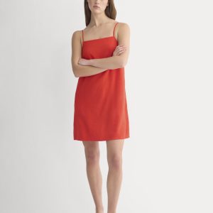Mini Shift Dress in Stretch Linen | Fiery Red