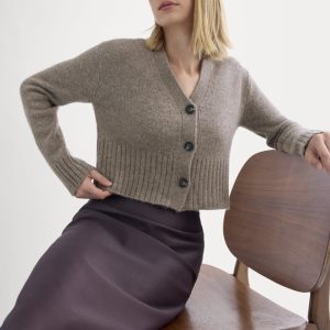 High V Cropped Cardigan in Alpaca | Taupe Melange