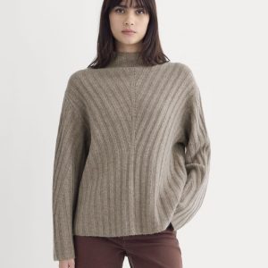Funnel-Neck Sweater in Wool Cashmere | Light Heathered Taupe