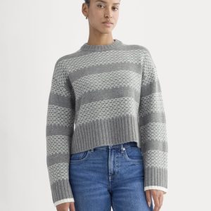 Nordic Cropped Boxy Crew in Luxe Merino | Heathered Mid Grey