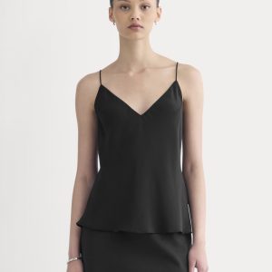 The Tie Back Cami in Washable Silk | Black