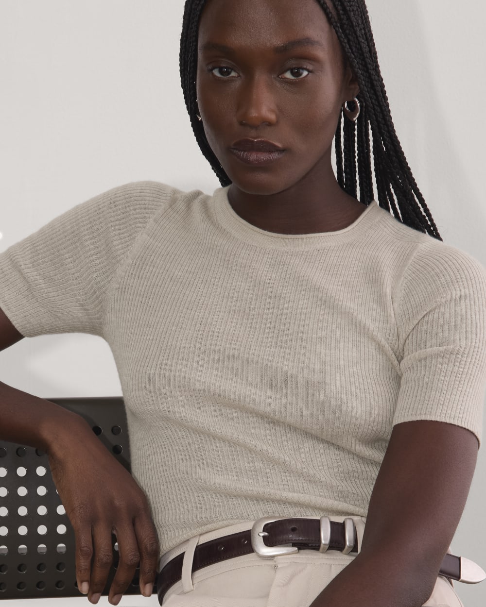 The Sweater Tee in Ultrasoft Merino | Heather Oatmeal - Image 3