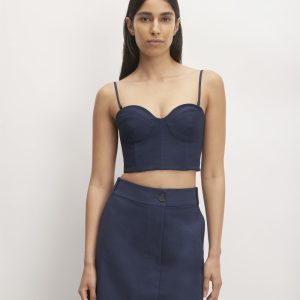 The Structured Cotton Bustier | Navy