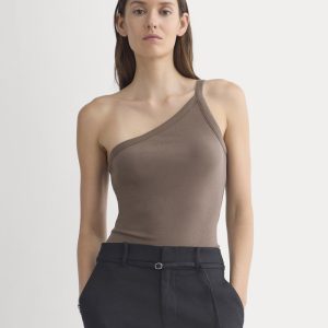 RetroSoft Cotton One-Shoulder Tank | Deep Taupe