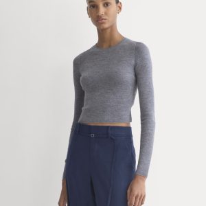 The Cropped Crew Top in Ultrafine Merino | Heather Mid Grey