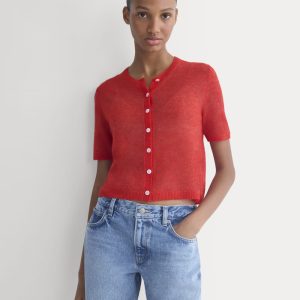 The Air Alpaca™ Short-Sleeve Cardigan | Fiery Red