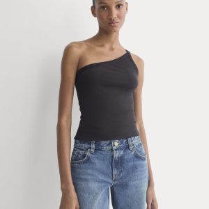 RetroSoft Cotton One-Shoulder Tank | Black