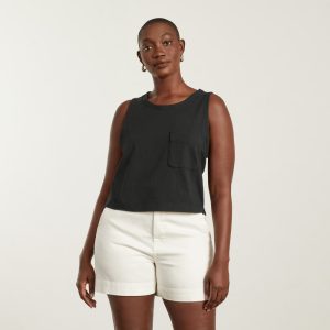 The Premium Weight Cropped Pocket Tank | Black