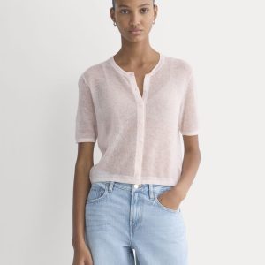 The Air Alpaca™ Short-Sleeve Cardigan | Soft Pink