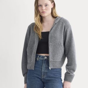 Full-Zip Hoodie in Wool Cashmere | Heather Charcoal