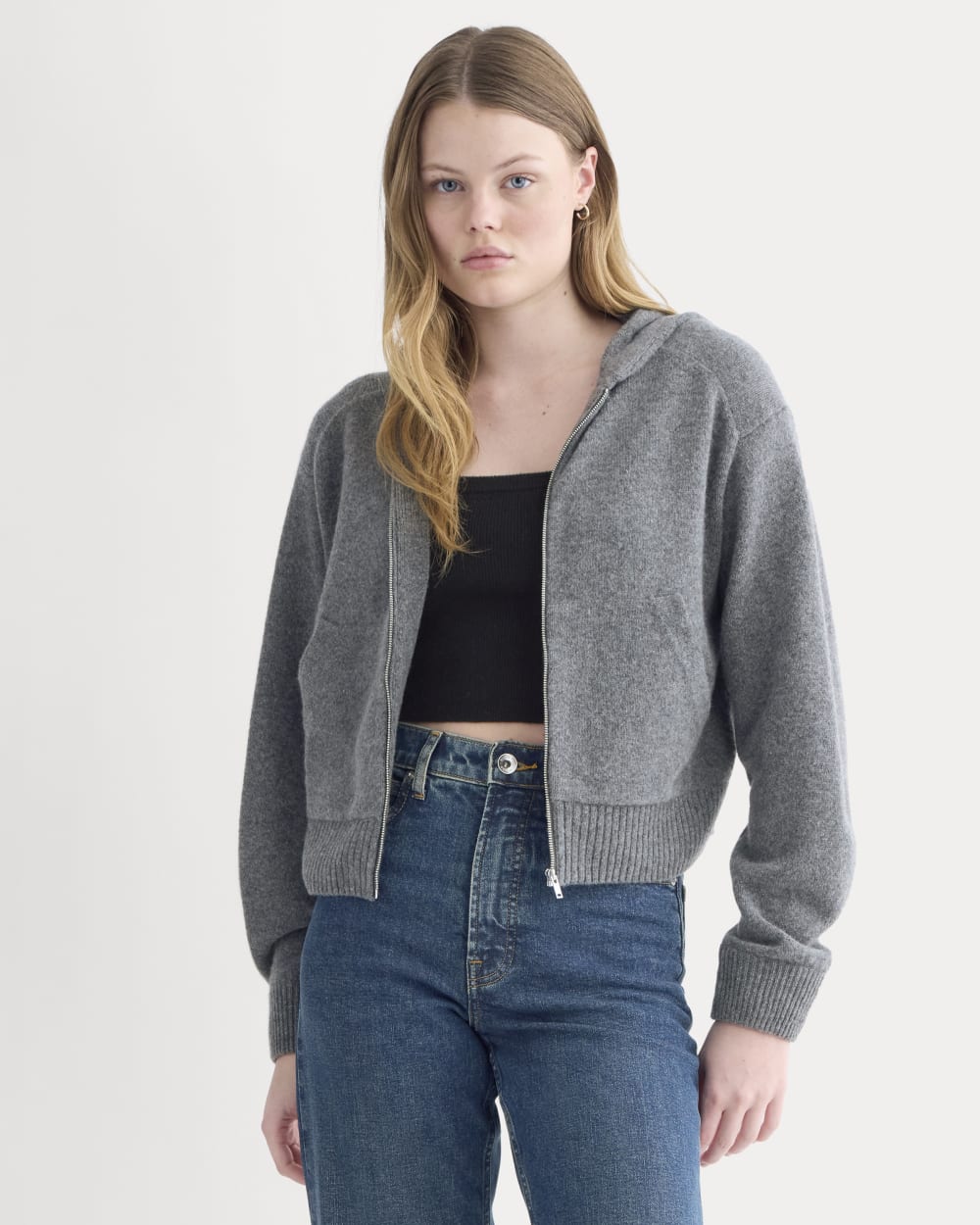 Full-Zip Hoodie in Wool Cashmere | Heather Charcoal