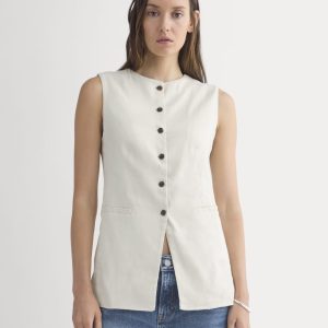 Long Vest in Stretch Linen | Birch