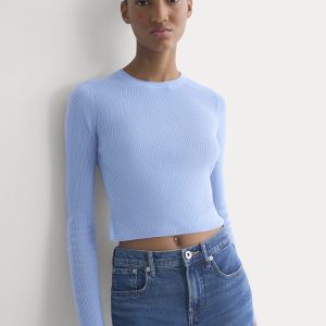 The Cropped Crew Top in Ultrafine Merino | Open Air Blue